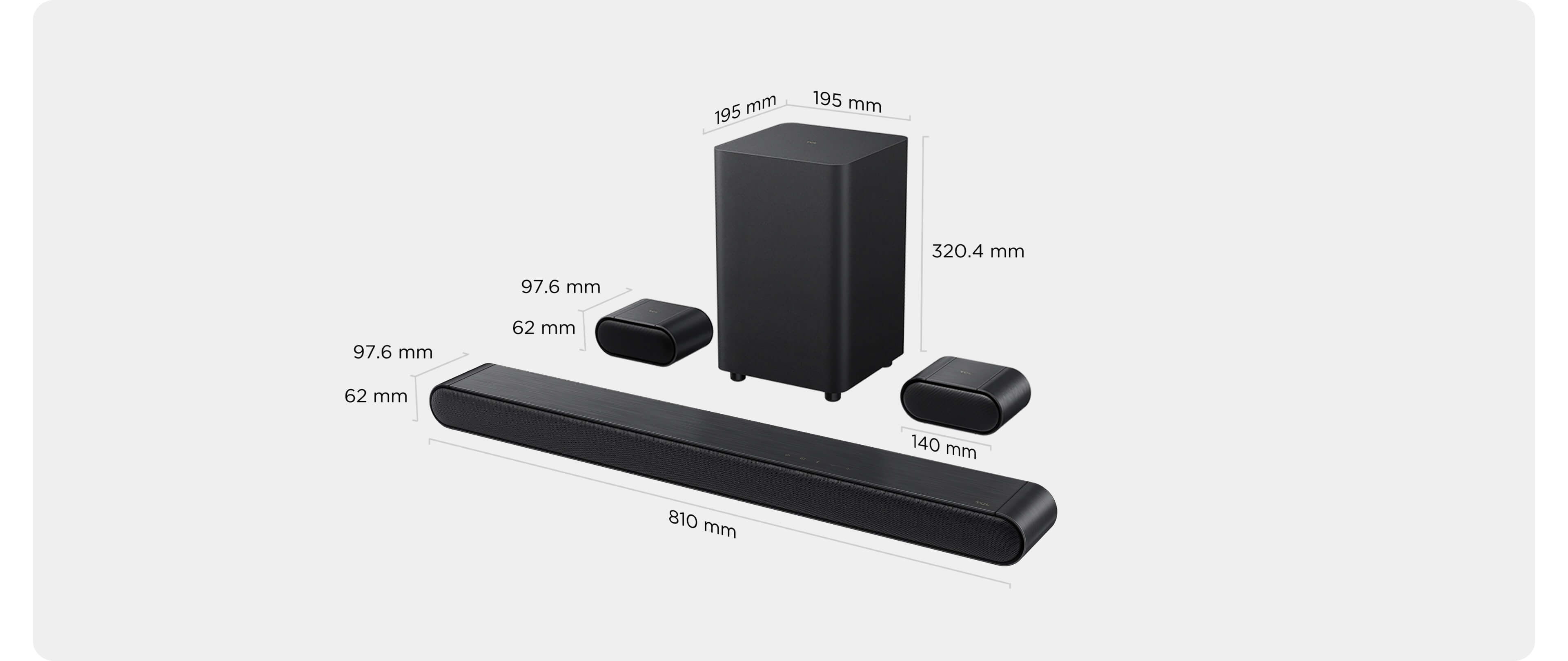 Tamaño de la barra de sonido TCL S645W