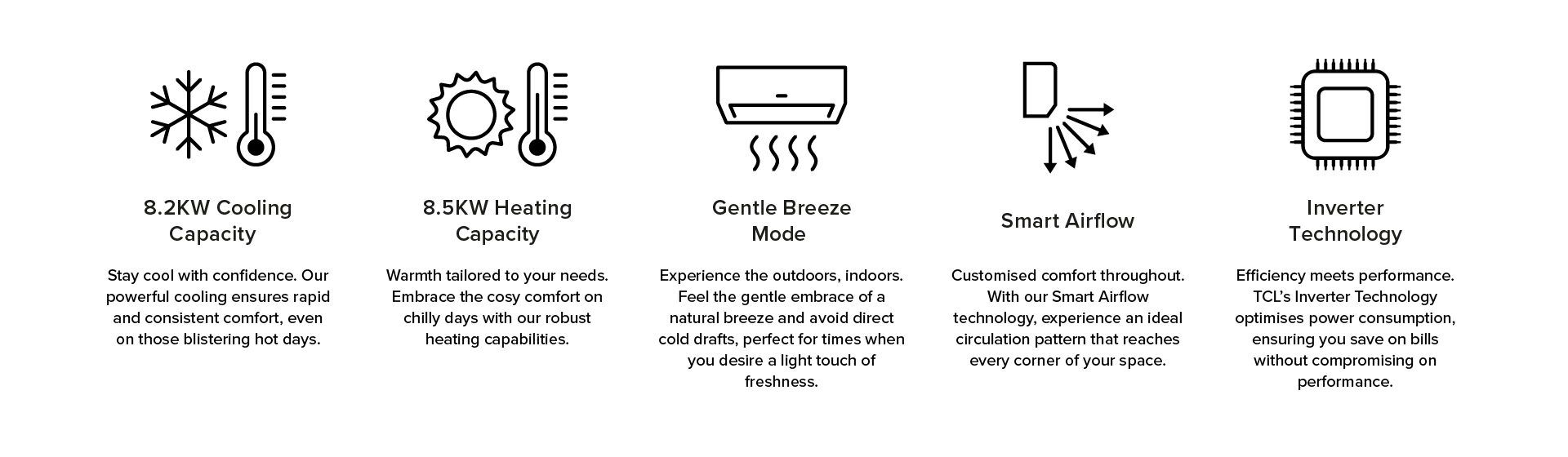 TCL Australia air conditioners with multi function, optimised cooling and heating efficiency