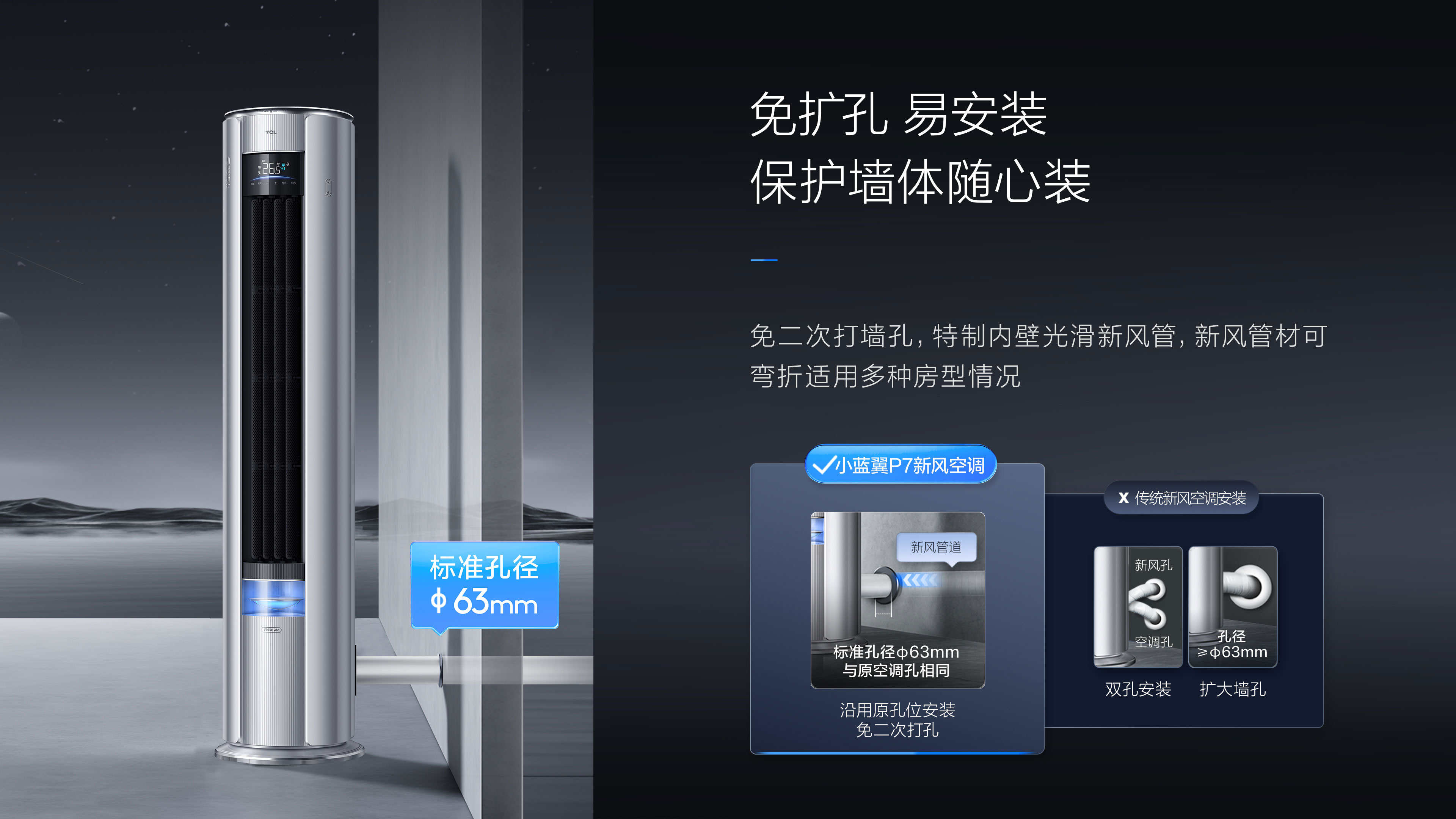 TCL3匹新风空调柜机-小蓝翼P7