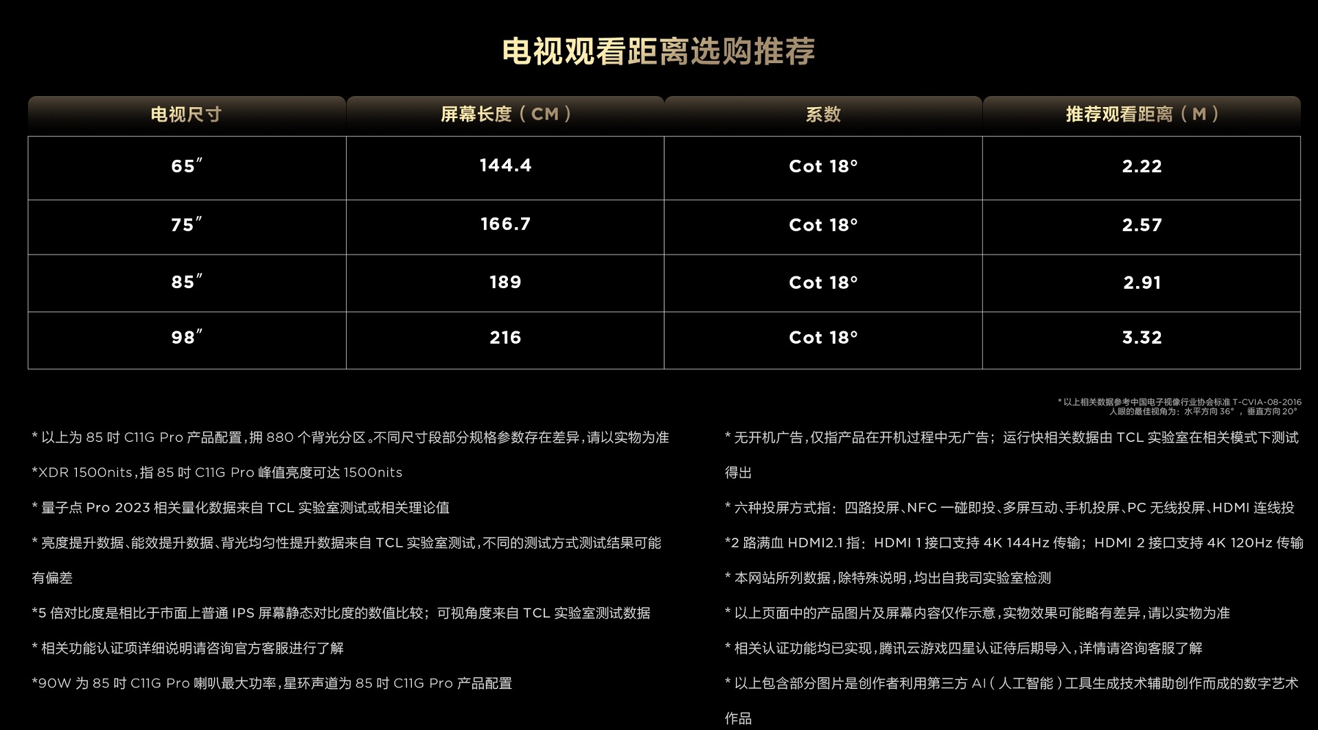 TCL电视观看距离选购推荐