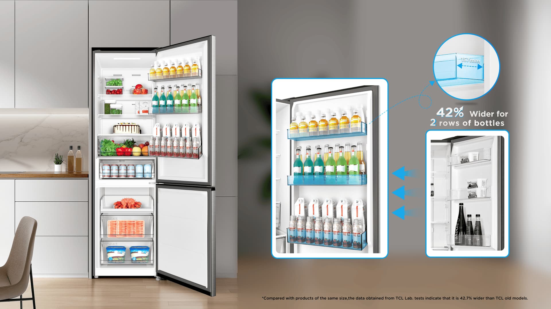 The large-capacity door bottle frame can store frequently consumed beverages