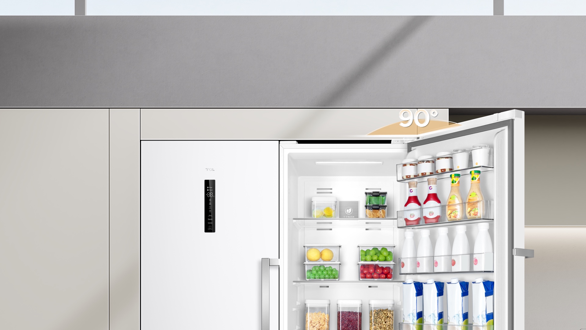 TCL refrigerator 90° opening door