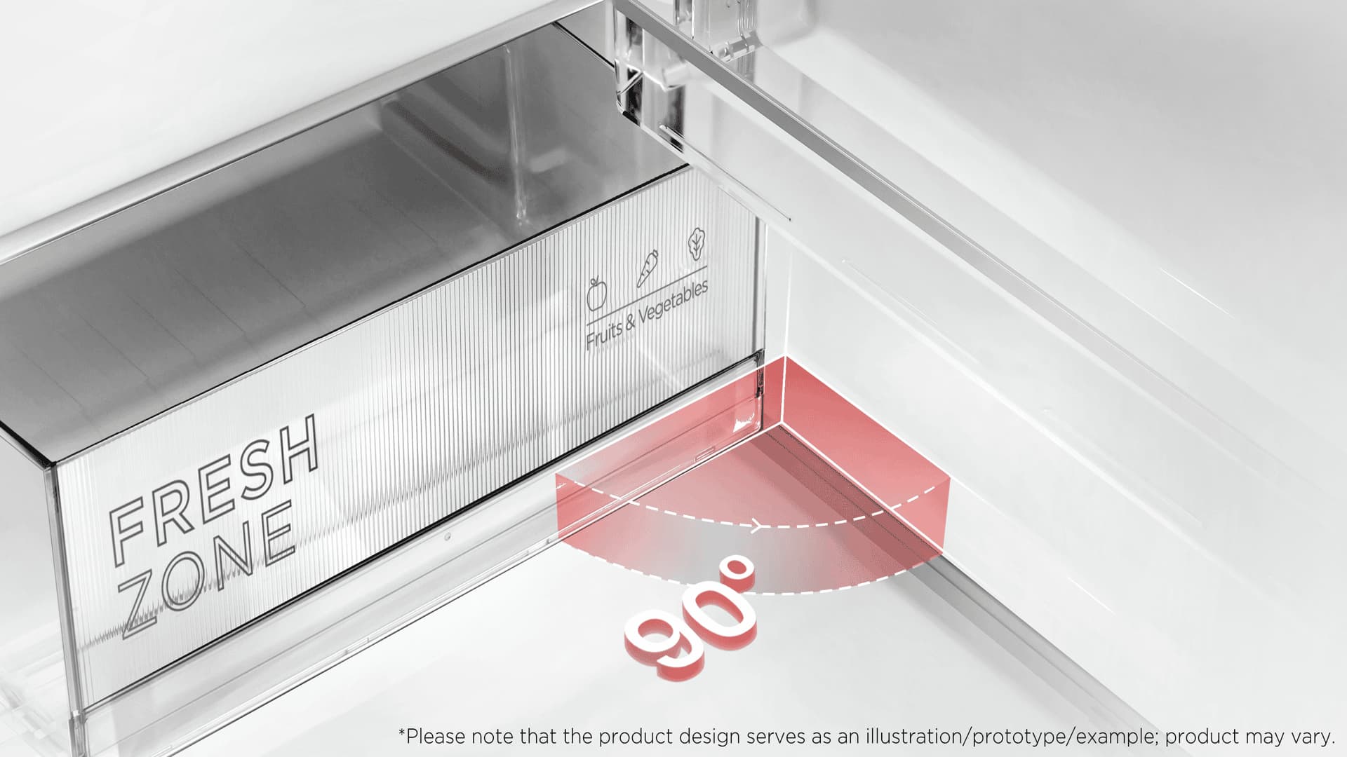 TCL refrigerator with 90° opening door