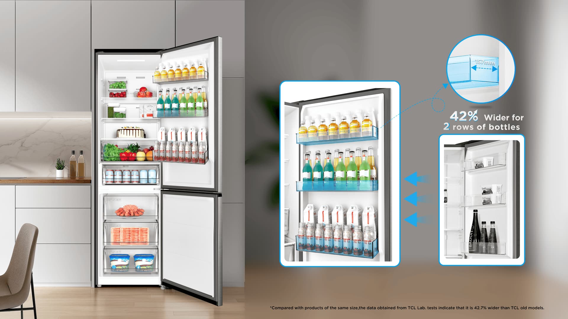 TCL fridge has large-capacity door bottle frame