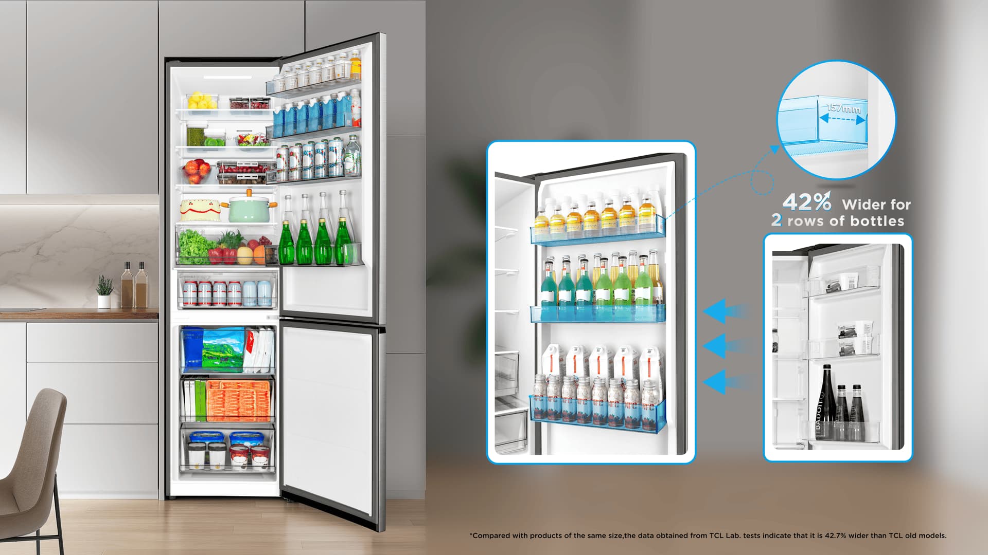 The large-capacity door bottle frame can store frequently consumed beverages