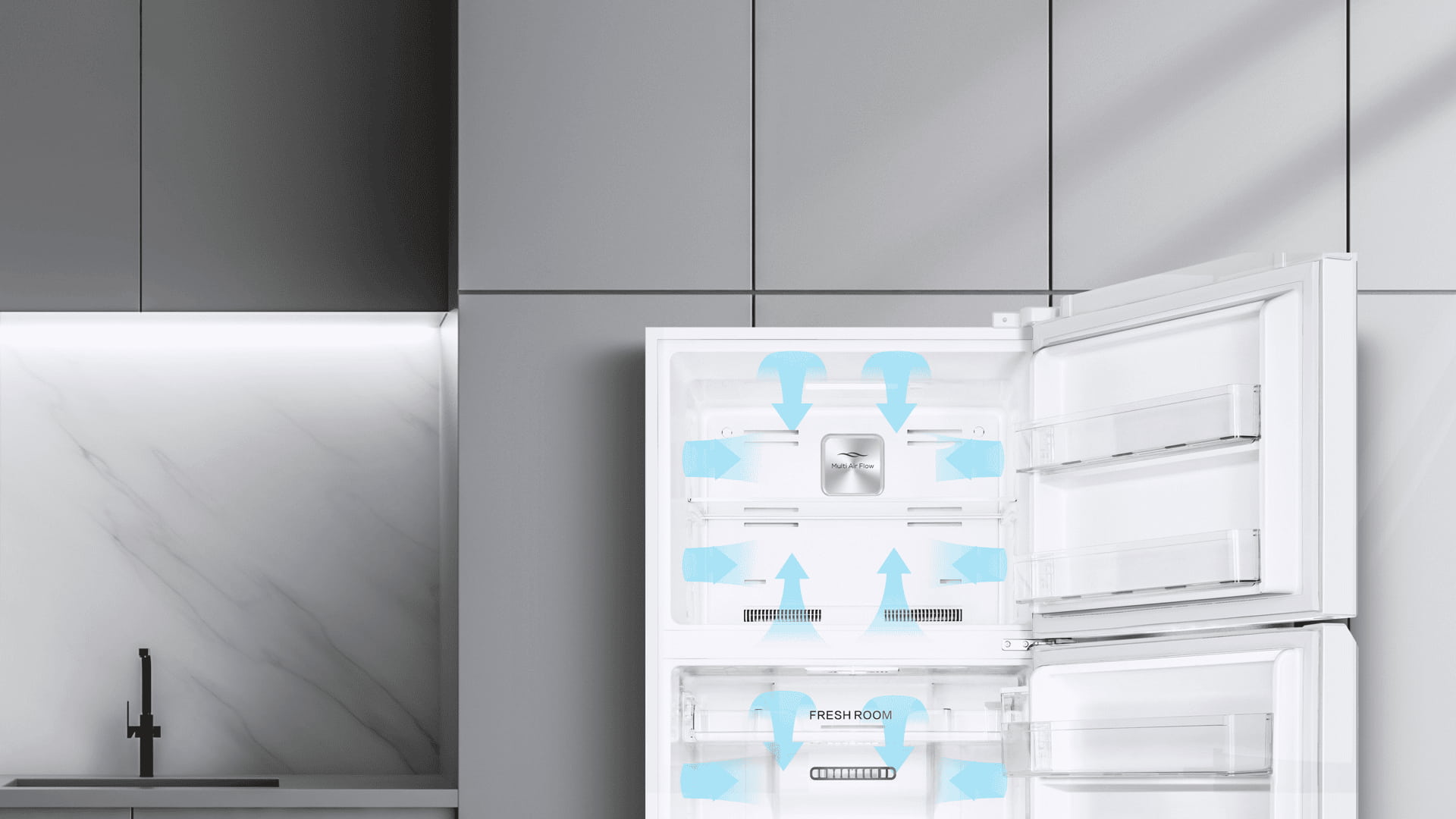 Multi-level homogenous cold air distribution for optimal food preservation
