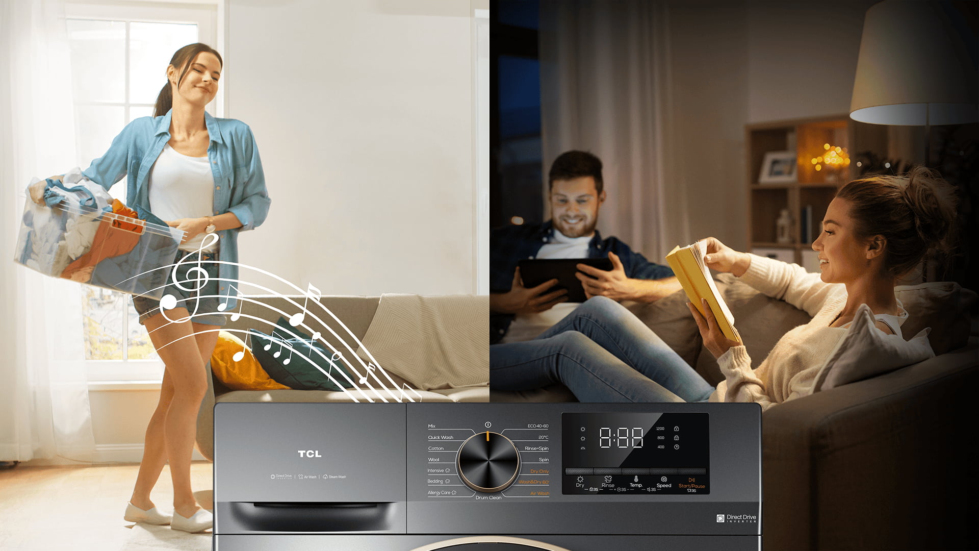 TCL washing machine with silent button