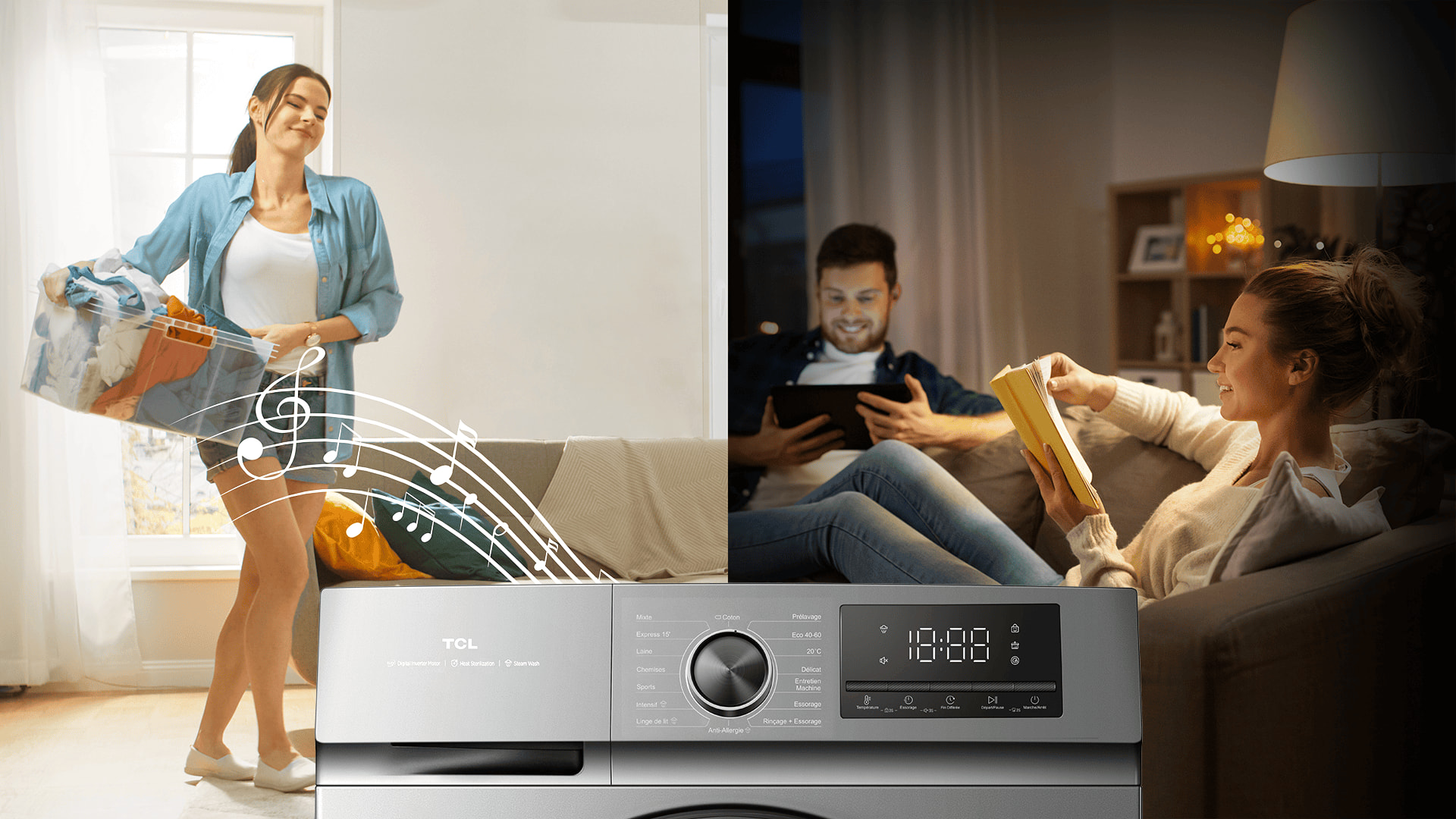 TCL washing machine with silent button