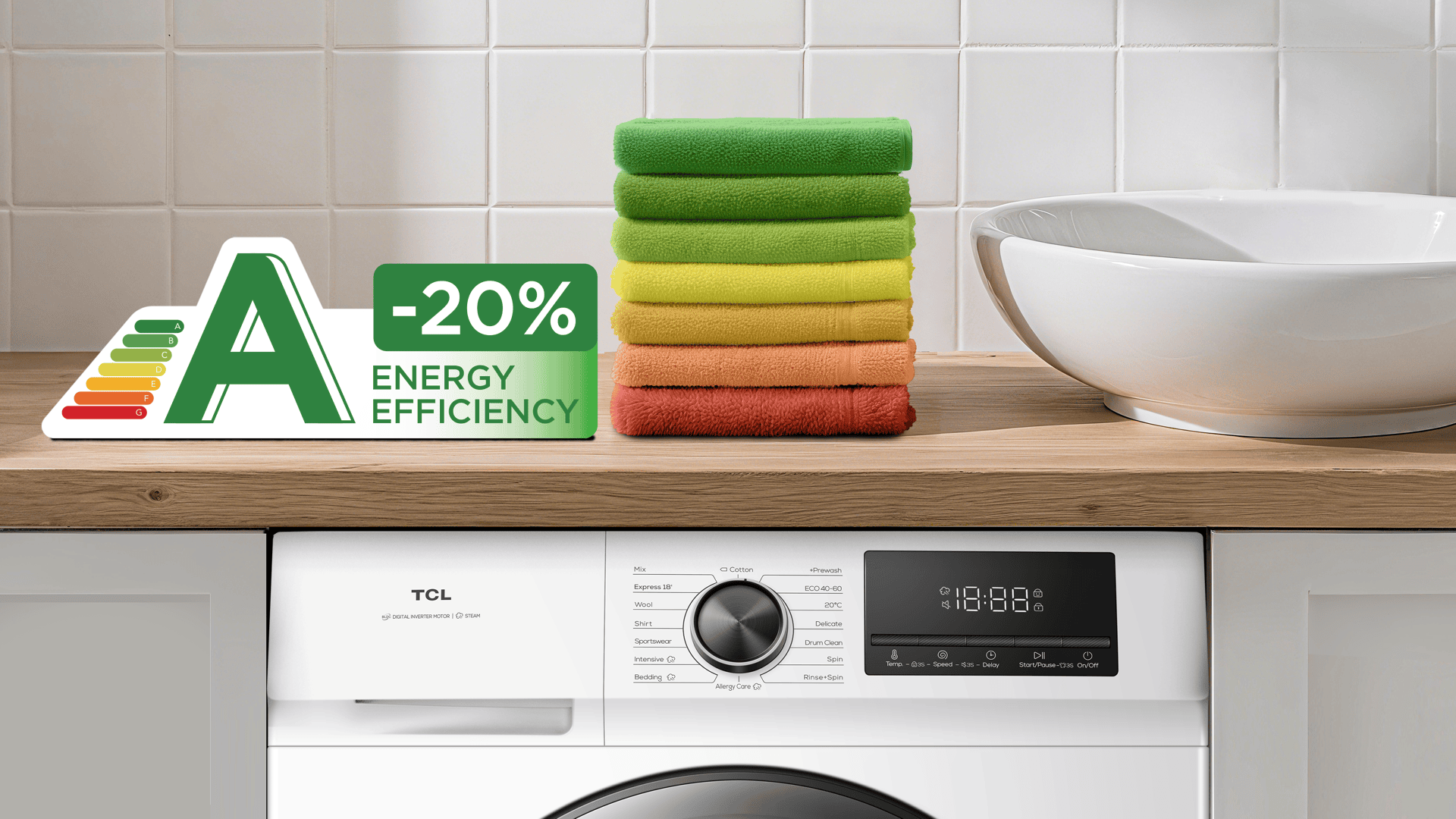 TCL washing machine with 20% extra A energy saving