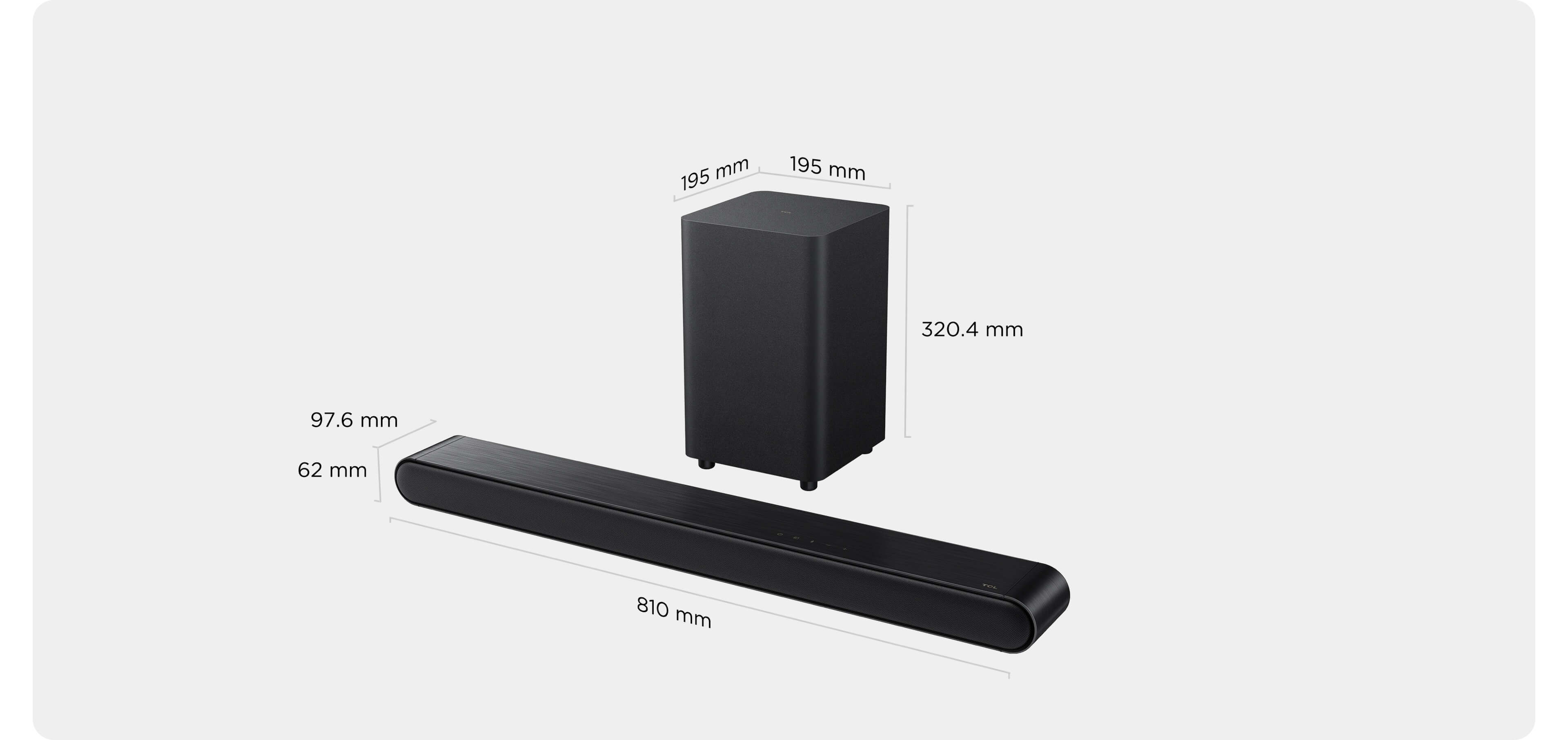 Barra de sonido TCL S643W tamaño